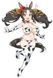 1girl  d absurdres animal ears animal print bikini black hair breasts cleavage commentary cow print cow print bikini co…