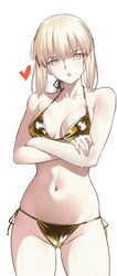 1girl absurdres alternate costume artoria pendragon (fate) bikini blonde hair braid braided base braided bun breasts bu…