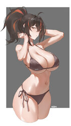 1girl absurdres ahoge alternate costume bikini black bikini black hair breasts cleavage cropped legs foreshortening hai…