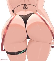 1girl absurdres adapted costume ass ass focus bikini black bikini breasts curvy daymandraws from behind halterneck high…