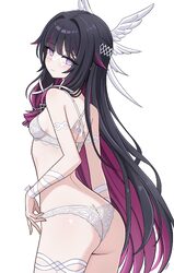 1girl absurdres ass black hair blush bra breasts colored inner hair columbina (genshin impact) commentary cowboy shot e…