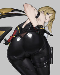 1girl absurdres arm strap armpit crease ass ass focus asymmetrical gloves black gloves blonde hair butt crack closed mo…