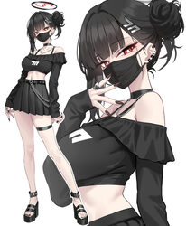 1girl absurdres alternate costume alternate hairstyle bare shoulders black choker black hair black halo black mask blac…