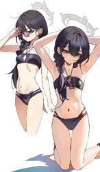 1girl absurdres armpits barefoot bikini black bikini black hair blue archive breasts commentary eyewear hang grey eyes …