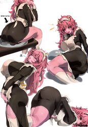 1girl absurdres alternate costume apron arrow (symbol) artist name ashido mina ass ass focus black dress black sclera b…