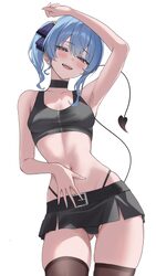1girl  d arm up armpits ass visible through thighs asymmetrical sidelocks black choker black panties black skirt black …