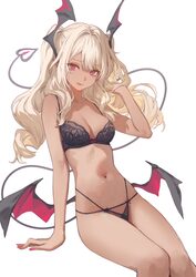 1girl  p absurdres bare arms bare shoulders black bra black panties bra breasts cleavage commentary dark-skinned female…