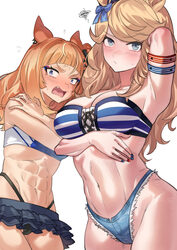 2girls  / abs absurdres anger vein angry animal ears arm behind head arm under breasts arm up armpit crease armpits ban…
