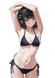 1girl absurdres arknights arknights  endfield arm on own head armpits arms up artist name astelia bikini black bikini b…