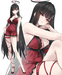 1girl absurdres alternate costume bare arms bare shoulders black hair blue archive blush breasts bright pupils cleavage…