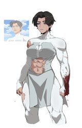 1girl abs absurdres anissa (invincible) black hair blood blood on face blue eyes bodysuit breasts closed mouth commenta…
