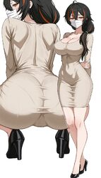 1girl alternate costume alternate hairstyle arched back ass black eyeliner black hair breasts cameltoe cleavage comment…