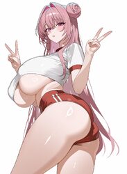 1girl alternate costume ass breasts buruma commentary request dorothy (nikke) double v english commentary goddess of vi…