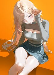 1girl absurdres belt blonde hair blue eyes breasts cleavage cleavage cutout clothing cutout commentary enu illustip gak…