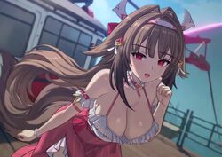 1girl alternate costume animal ears animated armband bare shoulders bead bracelet beads blush boat bracelet breasts bro…