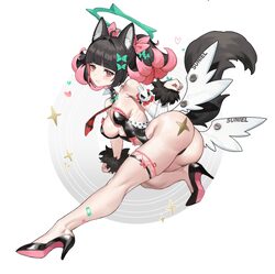 1girl absurdres animal ear fluff animal ears ass bandaid bandaid on leg bare shoulders black hair black leotard black s…