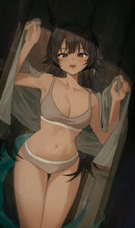 1girl absurdres alternate skin color arknights arknights  endfield black eyes black hair blush bra breasts chen qianyu …