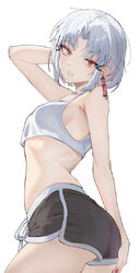 1girl absurdres ass black shorts breasts camisole commentary request dolphin shorts drake (nikke) earrings goddess of v…