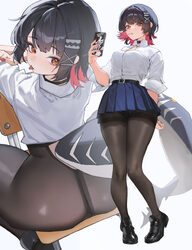 1girl absurdres black hair black pantyhose breasts candy colored inner hair commentary ellen joe ellen joe (on campus) …