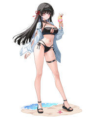 1girl alternate costume bare shoulders bikini black bikini black choker black hair breasts bright pupils chisa (wutheri…
