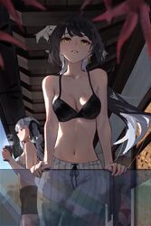 3girls abby (wuthering waves) alternate costume animated back bare shoulders black bra black hair black shorts blush br…