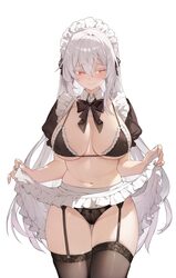 1girl absurdres apron ass visible through thighs bikini bikini top only black bikini black bow black bowtie black panti…