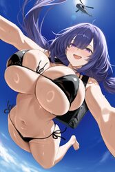 1girl  d aircraft azur lane bikini black bikini breasts commentary day front-tie bikini top front-tie top helicopter hi…