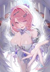 1girl absurdres bare shoulders breasts commentary request detached sleeves dress highres large breasts looking at viewe…