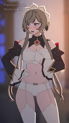 2girls animated audible speech averting eyes bare shoulders black hair blue eyes blush bonnet bouncing breasts bra brea…