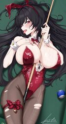 1girl animal ear hairband animal ears azur lane ball between breasts billiard ball billiard table billiards bow bowtie …
