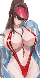 1girl absurdres animal costume bare shoulders bird costume breasts brown eyes brown hair cleavage full cleavage goddess…