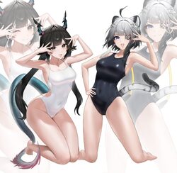 2girls absurdres ahoge alternate costume animal ears arknights arknights  endfield armpits bare legs barefoot black hai…