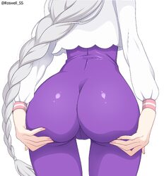 1girl absurdres arms behind back artist name ass ass focus ass support bodysuit braid braided ponytail cropped jacket e…