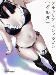 1girl artist name artoria pendragon (fate) bare shoulders bikini black bikini black nails black thighhighs blonde hair …