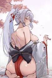 1girl absurdres adapted costume ass barefoot breasts colored eyelashes commentary e.c.ho feet from behind hair intakes …