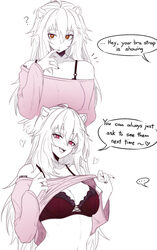 ... 1girl ?  d ahoge animal ear fluff animal ears arknights barcode barcode tattoo bare shoulders black nails blush bra…