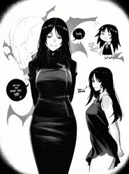 1girl absurdres alternate universe arms behind back blush breasts commentary dress english commentary english text grey…