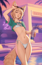 1girl 69 (meme) animal ear earrings animal ear fluff animal ears arm up artist name bare arms bare legs bepis (meme) bi…