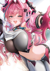 1girl absurdres aqua hair arknights arknights  endfield black horns blue eyes breasts commentary dragon girl dragon hor…