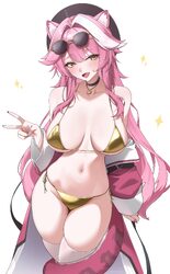 1girl  d absurdres alternate costume animal ears beret bikini black choker black hat breasts center-flap bangs choker c…