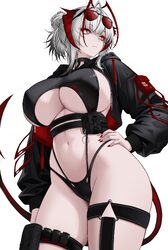 1girl 40mm grenade absurdres ammunition antenna hair arknights arm pouch bikini black bikini black hair black jacket br…