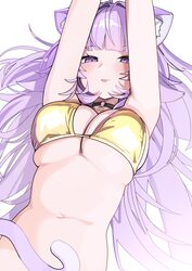 1girl absurdres ahoge alternate hair length (longer) animal ear fluff animal ears arms up aurahman bikini black choker …