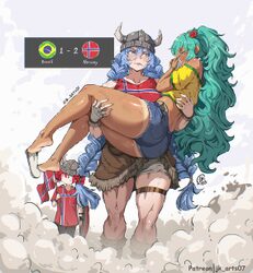 2026 fifa world cup 3girls aqua eyes aqua hair arm shield ass blue eyes blue hair brazil brazilian flag brazilian miku …