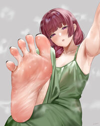 1girl absurdres armpits barefoot blush bocchi the rock! breasts chinese commentary cleavage collarbone commentary reque…