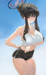 1girl absurdres adjusting clothes alternate costume alternate hairstyle arm behind back arm under breasts bare arms bla…