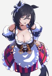 1girl absurdres animal ears apron arms behind back black hair blue eyes blue ribbon bodice breasts choker cleavage comm…