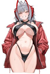 1girl absurdres ahoge alternate breast size (larger) alternate costume arknights bikini black bikini blush breasts crop…