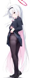 1girl absurdres black choker black eyes black hairband black pantyhose black serafuku black shirt black shoes black ski…