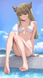 1girl absurdres animal ears arknights arknights  endfield barefoot bikini bird ears bird girl blue eyes blue sky breast…