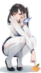 1girl absurdres artist name black hair black skirt bra visible through clothes breasts commentary dated de da xianyu fo…